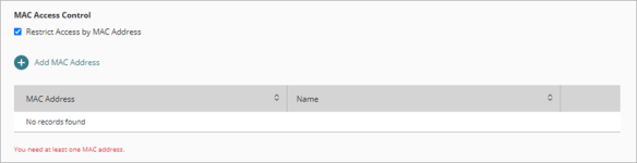 Screen shot of the MAC Access Control settings for a network