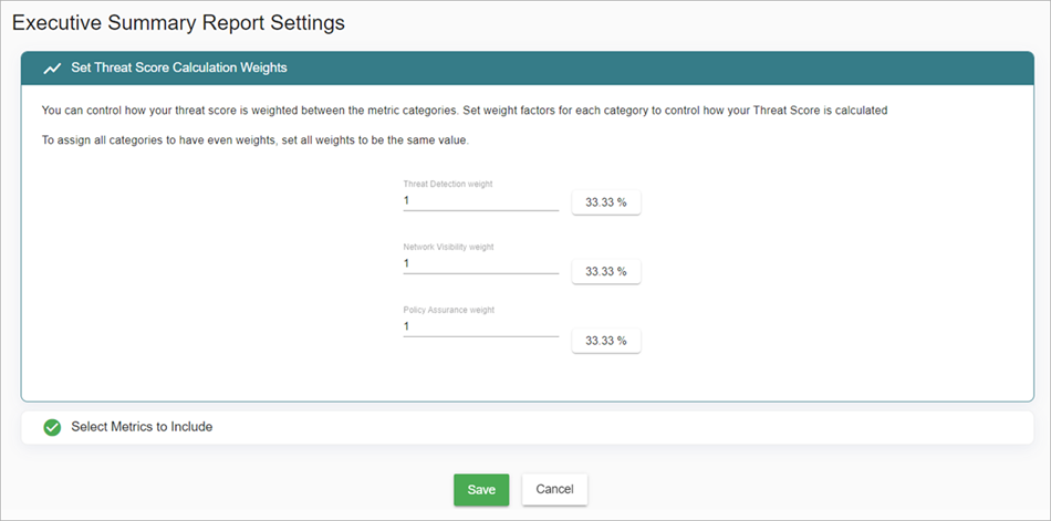 Screenshot of the Executive Summary Report Configuration page in ThreatSync+ NDR