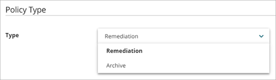 Screen shot of the Policy Type drop-down list on the Add Policy page