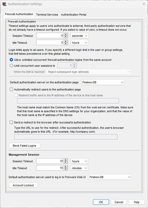 Screen shot of the Authentication Settings dialog box