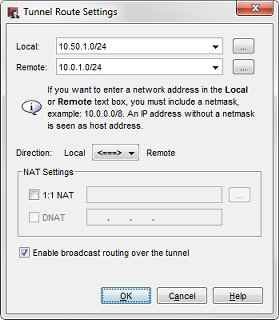 Screen shot of the Tunnel Route Settings dialog box