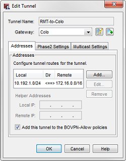 Screen shot of the RMT-to-Colo tunnel configuration