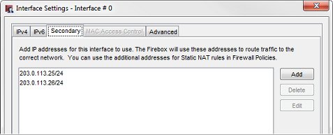Screen shot of the Secondary network settings for Interface 0