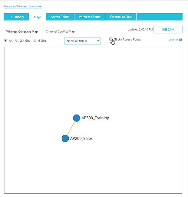 Screenshot of access point locations on the maps tab