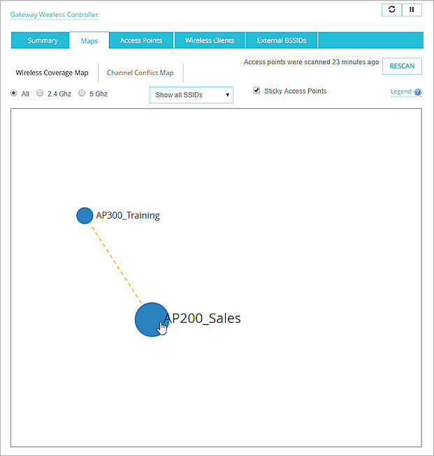 Screenshot of access point locations on the maps tab