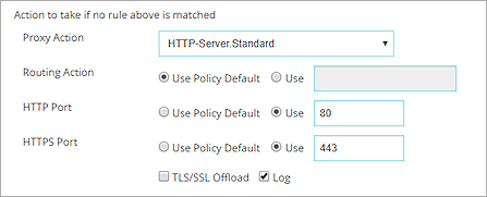 Screen shot of the Action to take if no rule above is matched setting