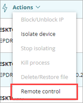 Screenshot of the Actions menu with Remote Control highlighted.