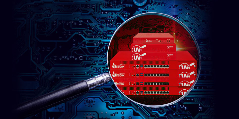 Pila de dispositivos rojos Firebox sobre una placa de circuito azul oscuro