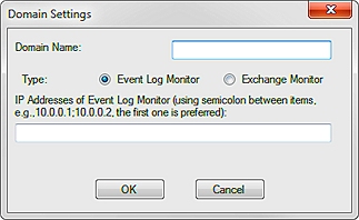 Screen shot of the Domain Settings dialog box for the Event Log Monitor