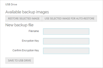 Screenshot of the Backup/Restore to USB drive page.