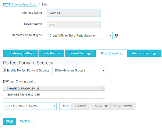 Screen shot of Phase 2 settings