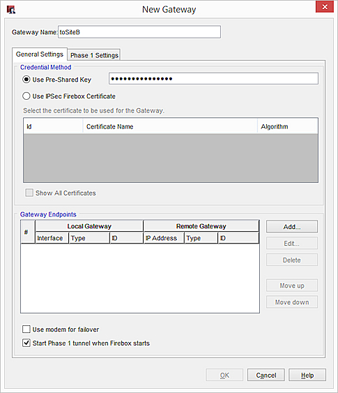 Screen shot of the New Gateway dialog box