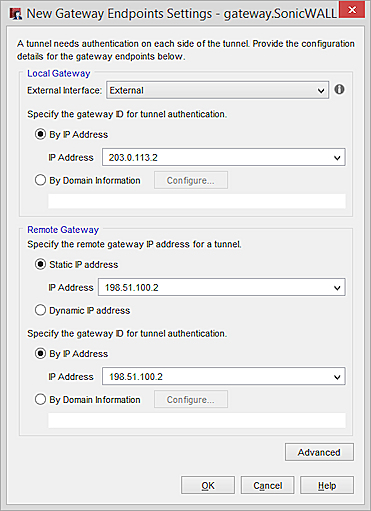 Screen shot of the New Gateway Endpoints dialog box