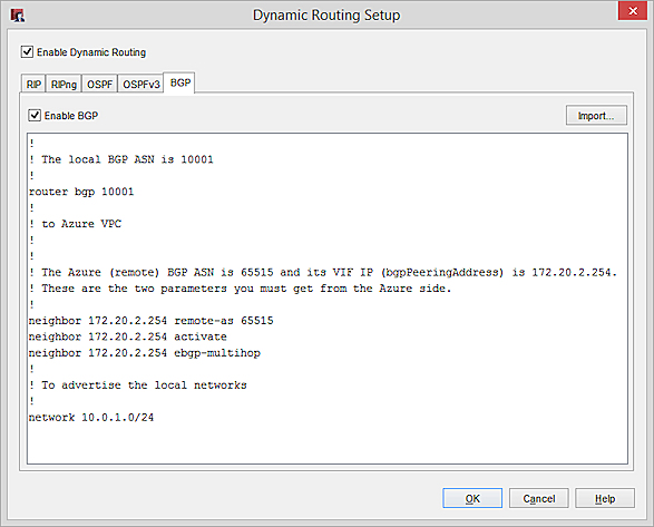 Screen shot of Dynamic Routing Setup page