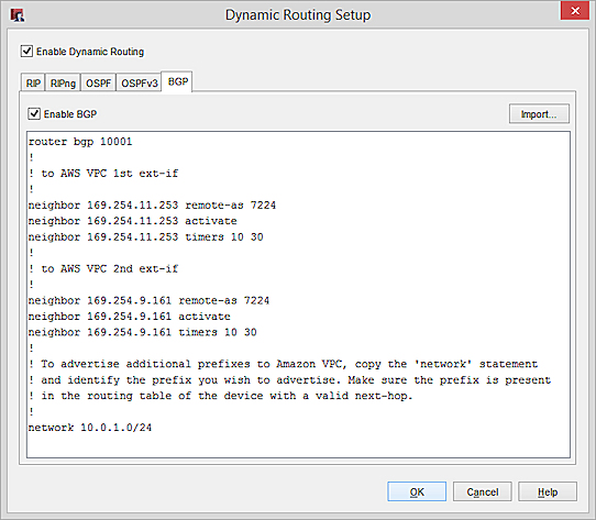 Screen shot of BGP settings