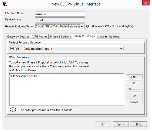 Screen shot of Phase 2 settings