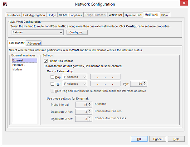 Network Configuration, selecting Failover for Multi-WAN.
