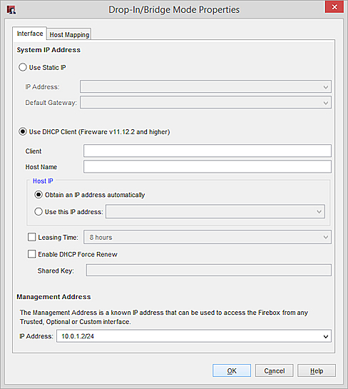 Screen shot of DHCP settings in Bridge mode