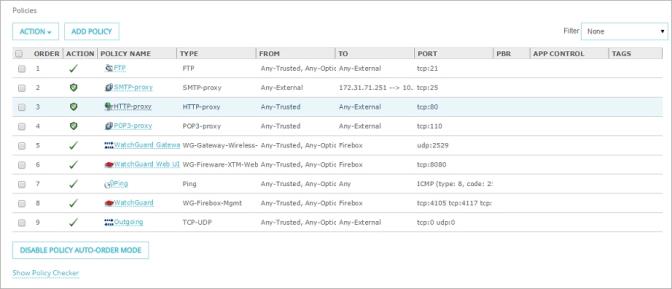 Screen shot of the Firewall Policies page