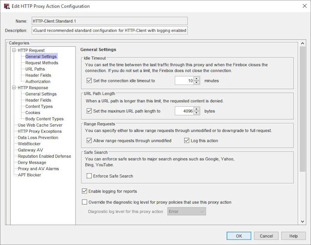 Screen shot of the HTTP Proxy Action Configuration dialog box, HTTP Request General Settings page