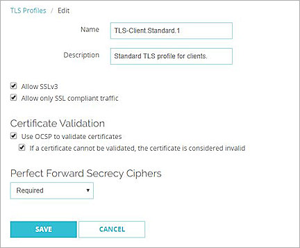 Screen shot of the Edit TLS Profiles page in Fireware Web UI