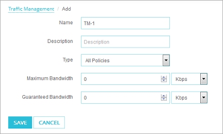 Screen shot of the Traffic Management Action Settings page