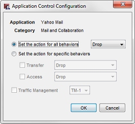 Screen shot of the Application Control Configuration dialog box