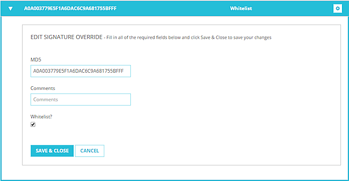Screen shot of the Edit Signature Override dialog box
