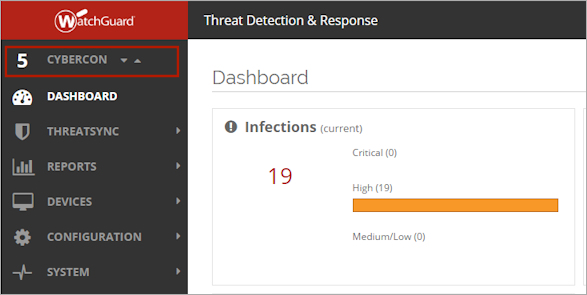 Screen shot that shows the CYBERCON level in the Threat Correlation & Response UI