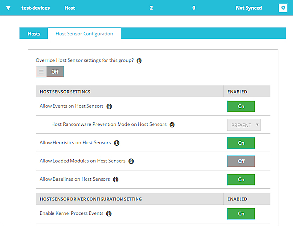 Screen shot of the Host Sensor Configuration tab