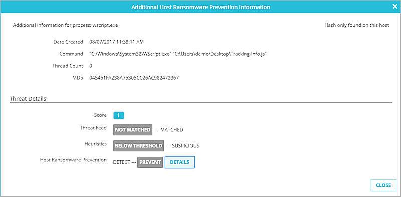 Screen shot of the Additional Host Ransomware Prevention Information dialog box