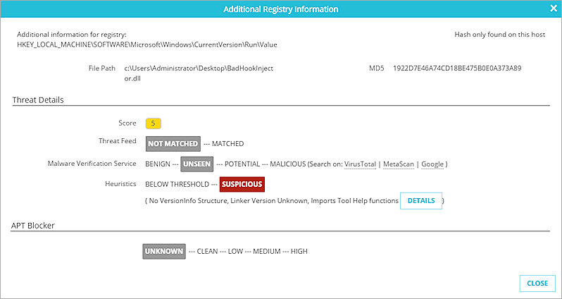 Screen shot of Threat Details for an indicator that is suspicious and eligible for sandbox analysis