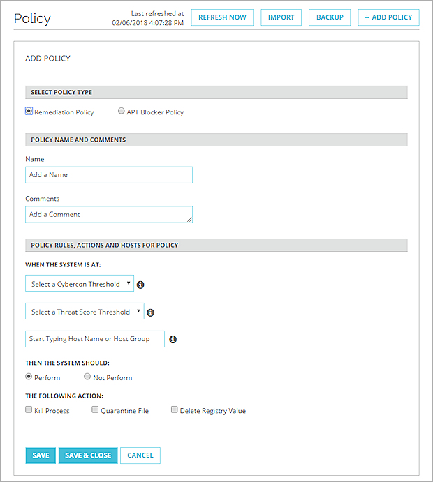 Screen shot of the Add Policy dialog box for a Remediation policy