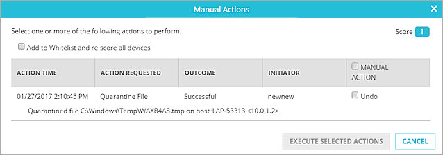 Screen shot of the Machine Guided Actions dialog box for a quarantined file