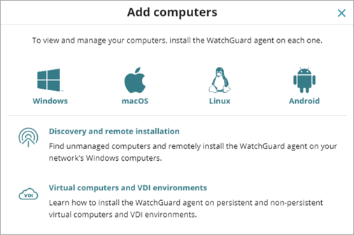 Screen shot of WatchGuard Endpoint Security, Add Computers installation window