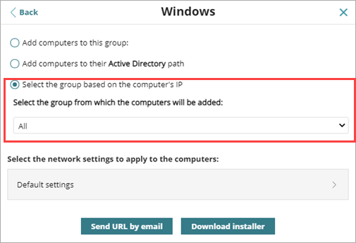 Screen shot of WatchGuard Endpoint Security, add Windows computers based on IP