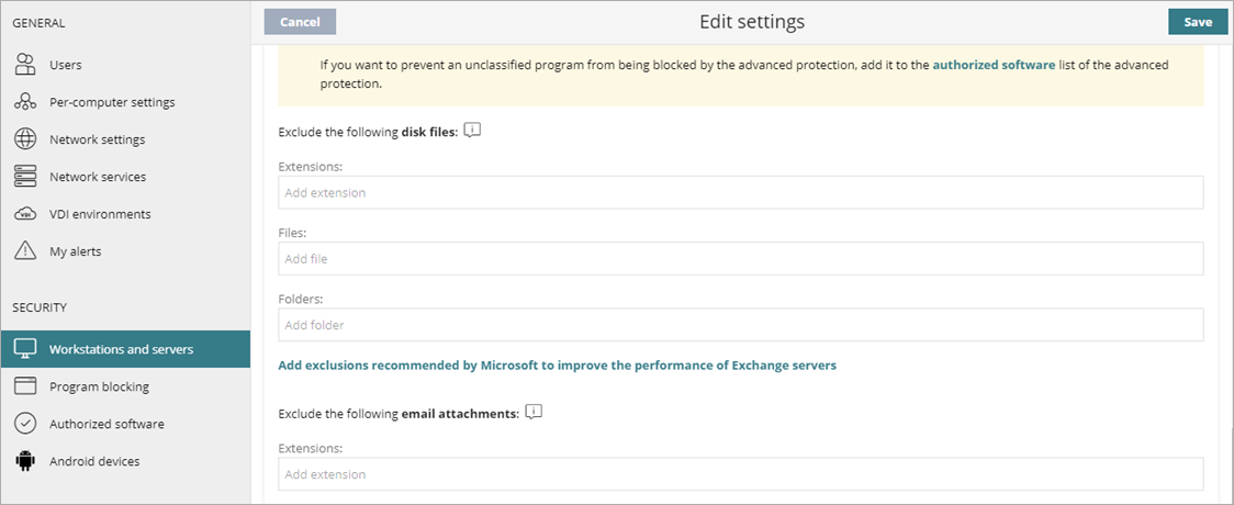 Screen shot of WatchGuard Endpoint Security, Edit settings