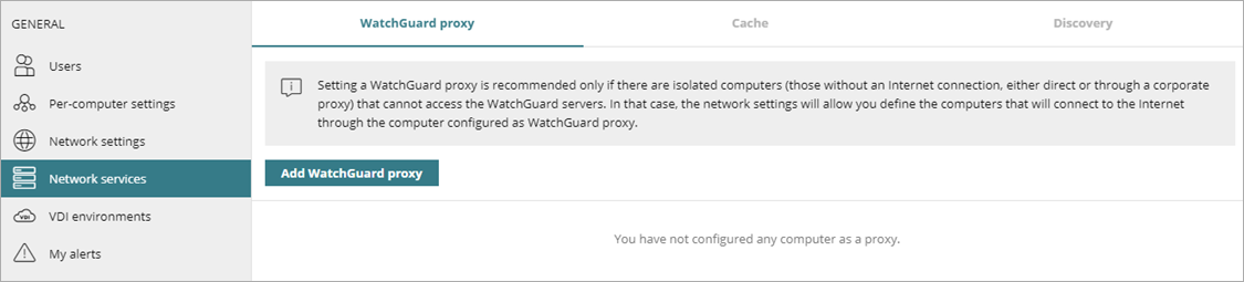 Screen shot of WatchGuard Endpoint Security, Network Services settings