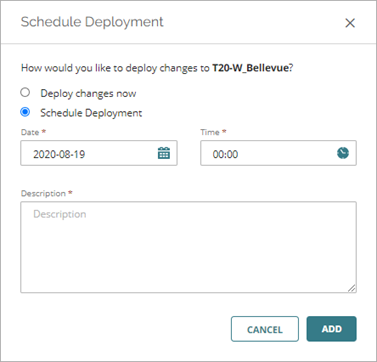 Screen shot of the Schedule Deployment settings with the Date and Time settings