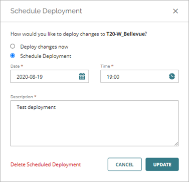 Screen shot of the Schedule Deployment settings