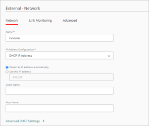 Screen shot of the DHCP IP address settings for an external network