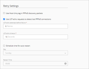 Screen shot of the Advanced PPPoE Retry Settings