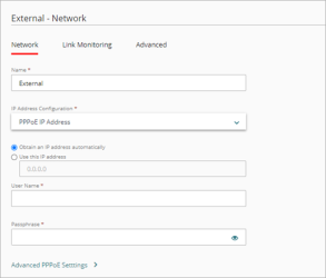 Screen shot of the PPPoE settings for an external network