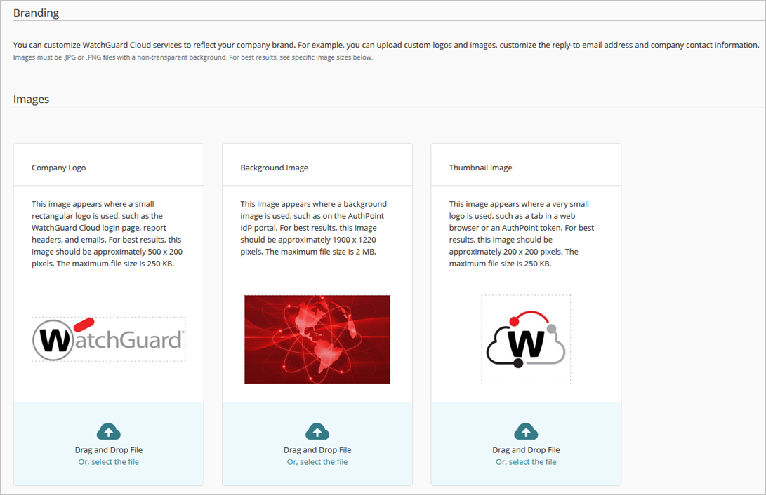 Screen shot of the WatchGuard Cloud Branding page