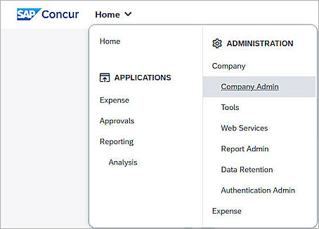 The screen shot of concur company admin 001