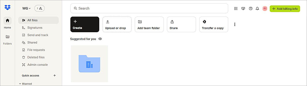 Screenshot of the Dropbox home page