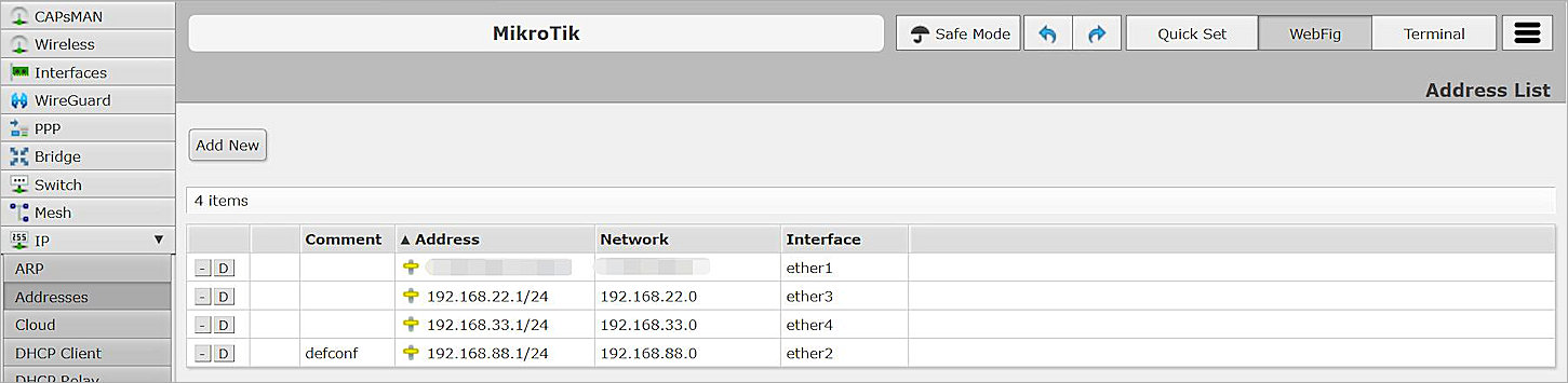 Screen shot of the Addresses settings