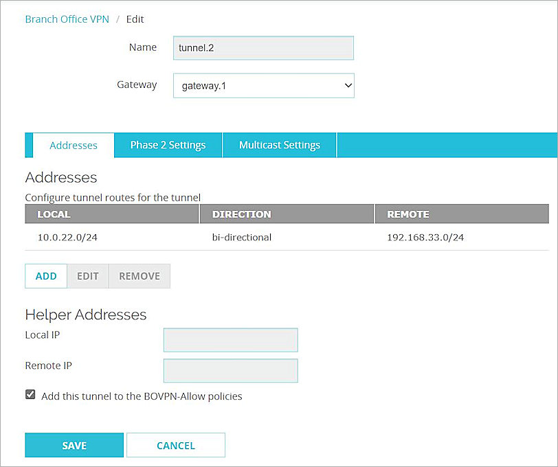 Screen shot of the Gateways and Tunnels lists