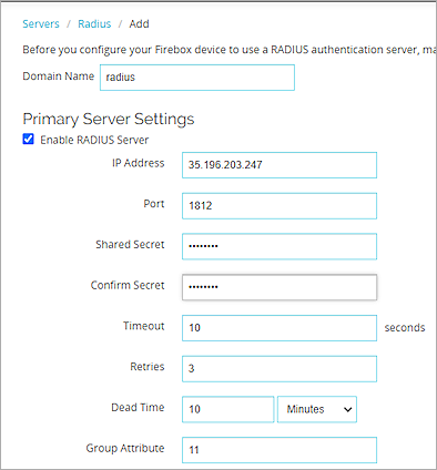 Screenshot of Type radius info dialog box