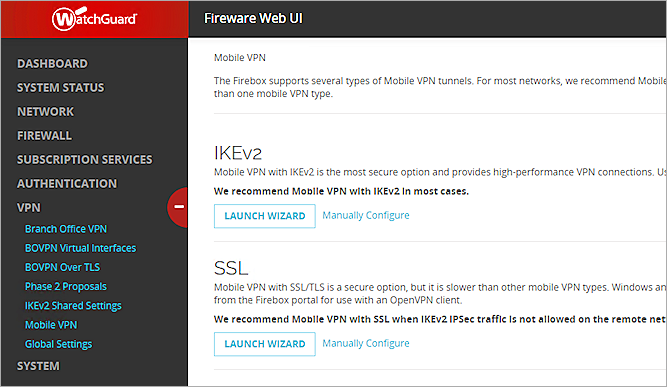 Screenshot of moblie vpn configure page